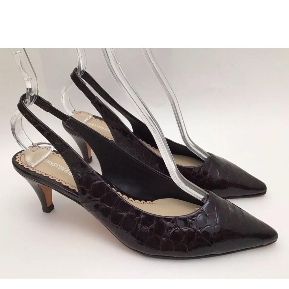 Johnston & Murphy 7.5 M Brown Patent Leather Heels Croc Embossed Sling Back